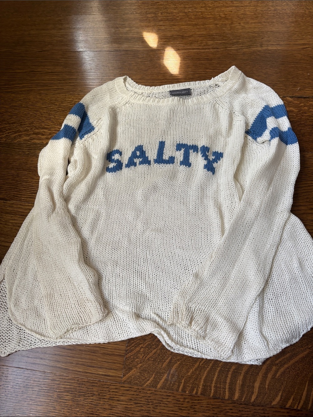 Wooden Ships Salty Graphic Knit Sweater - White with Blue Accent